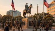 Trump Reclaims Freedom Plaza with 13 Revolutionary War Statues