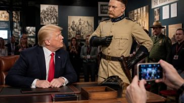 President Trump Praised by AI Teddy Roosevelt in Staged Museum Skit