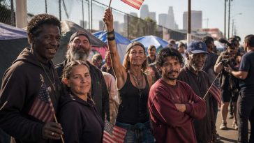 Skid Row Residents Declare Love of Country, Critics Silenced