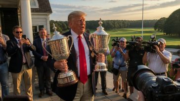 President Trump Flaunts Two Trophies After 2‑Under 70 at Bedminster